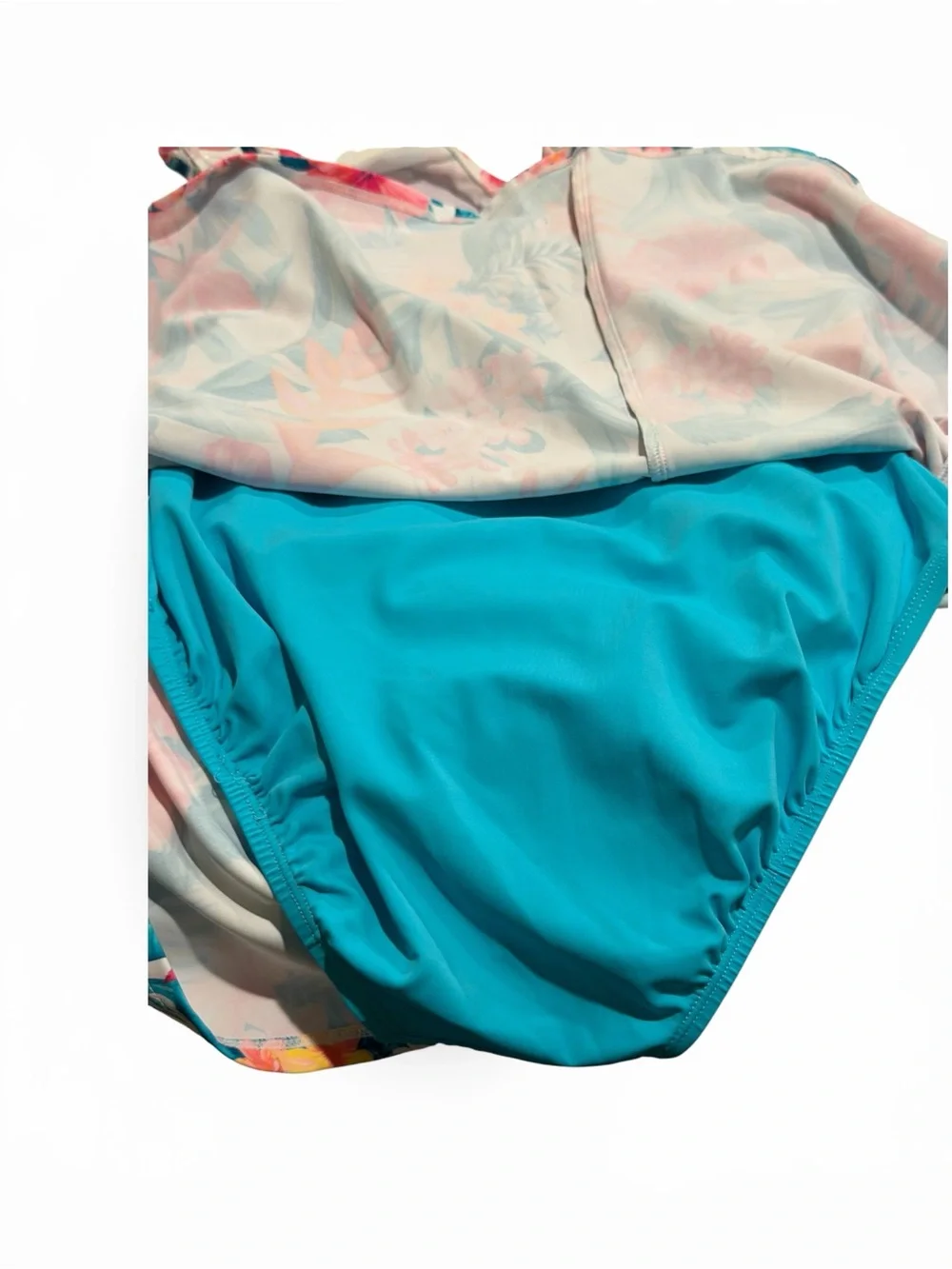 Swim Solutions Floral Swim Dress in White, Pink & Teal - Picture 9 of 12